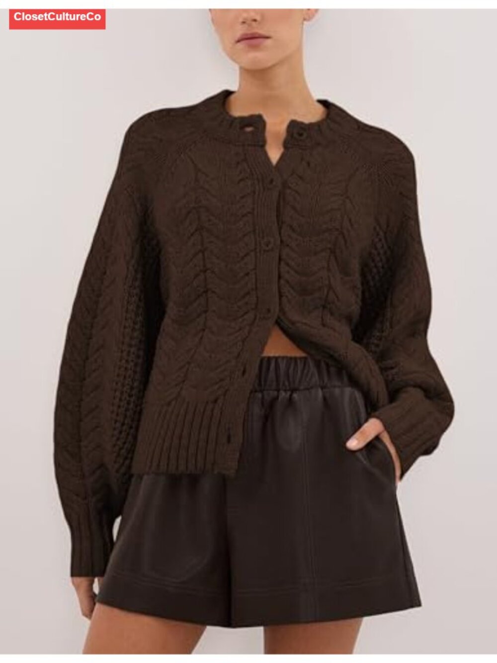 Cable Knit Cardigan Button Open Front Long Sleeve Women's Sweater - Picture 3 of 4